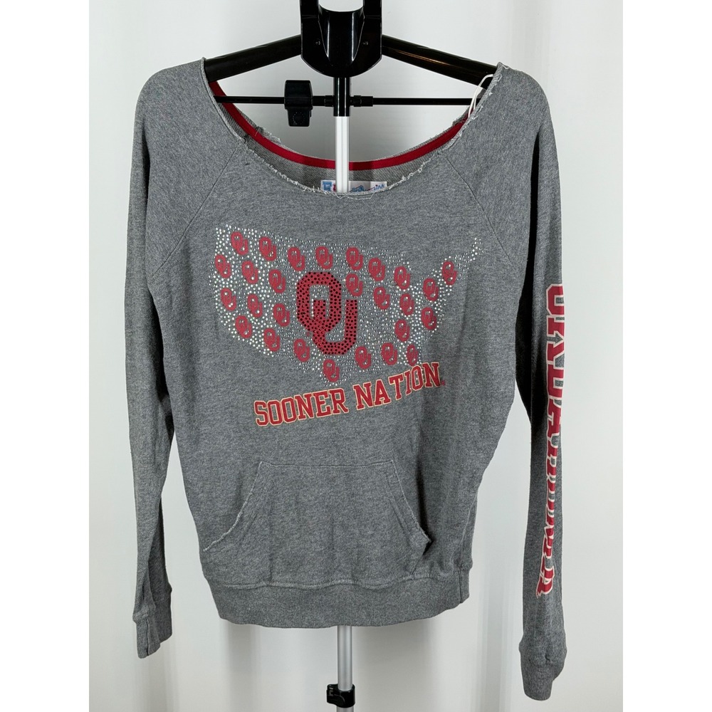E5 College Classics Oklahoma Sooners Sooner Nation Rhinestone Sweatshirt Gray M